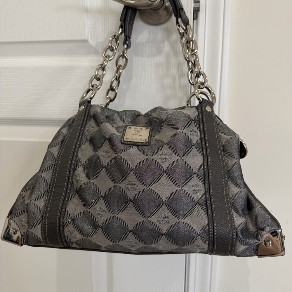MCM Gray Silver Handbag with Chain Straps